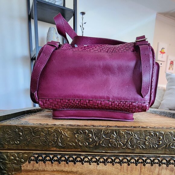 Woven Leather Backpack in Burgundy - Picture 12 of 15